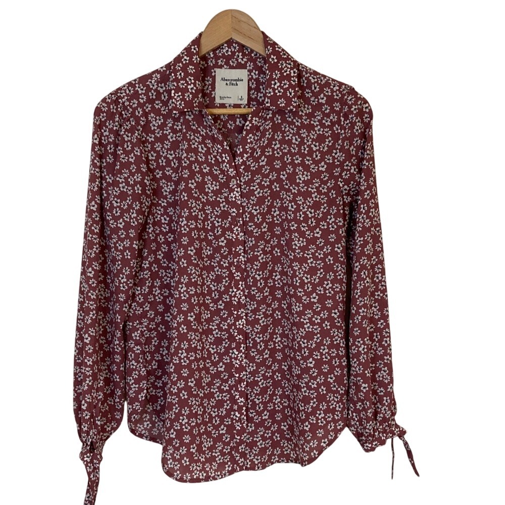 Abercrombie & Fitch Womens Long Sleeve Button Front Mauve Floral Blouse Size S